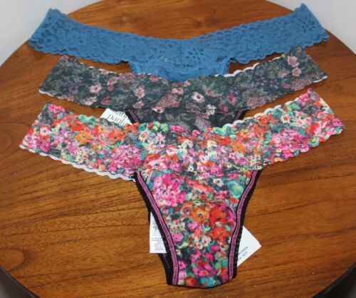 HANKY PANKY SIGNATURE LACE LOW RISE THONG 3-PIECE COMBO FLORAL MULTICLR ONE SIZE